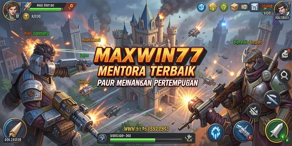 Tangkapan layar gameplay MAXWIN77 yang menampilkan aksi Tower Defense yang intens.