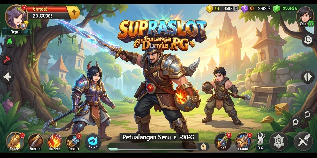 Screenshot gameplay SUPRASLOT yang menunjukkan pertarungan epik dalam dunia RPG.